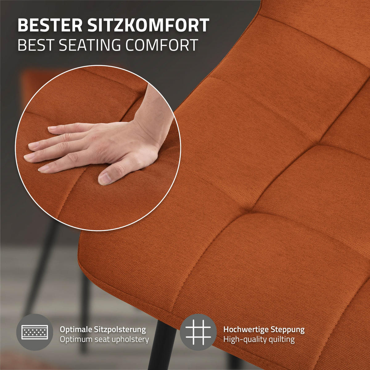 ESSZIMMERSTÜHLE 2ER-SET Orange Stoffbezug - Schwarz/Orange, Textil/Metall (49/89/60.5cm) - ML-DESIGN