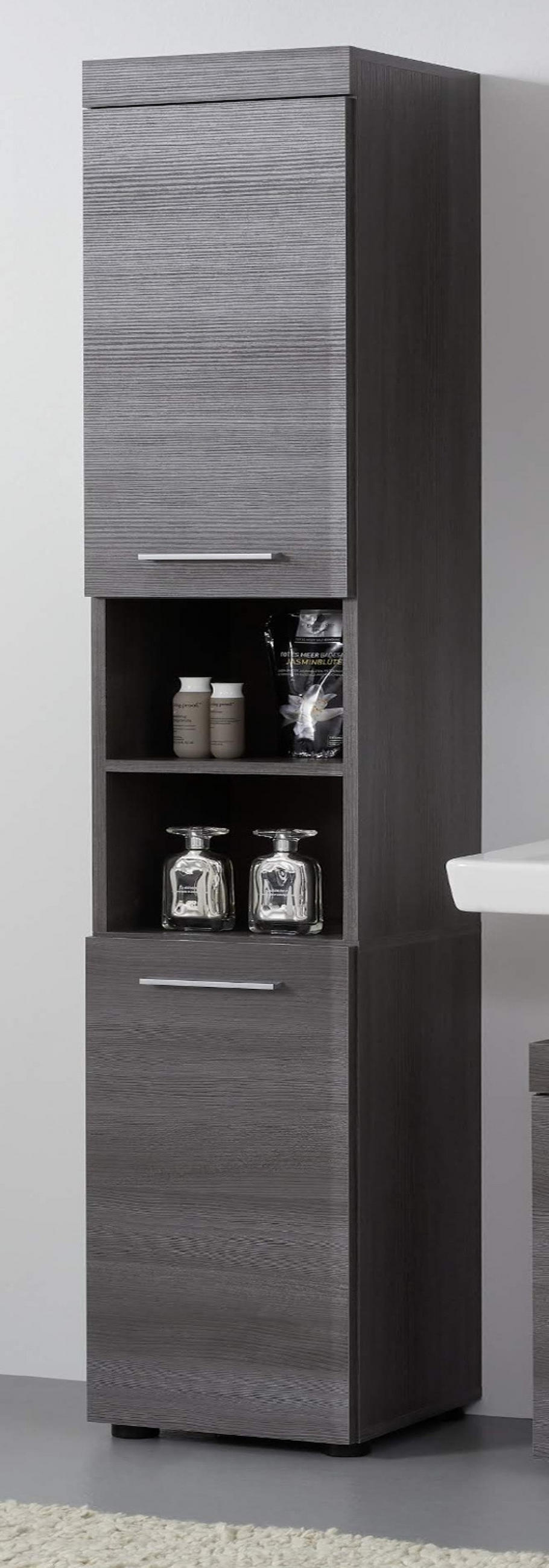 HOCHSCHRANK grau Rauchsilber 30 x 190 cm, Badschrank Türanschlag wechselbar - Silberfarben/Schwarz, Holzwerkstoff/Kunststoff (30/190/31cm) - Top.Furn