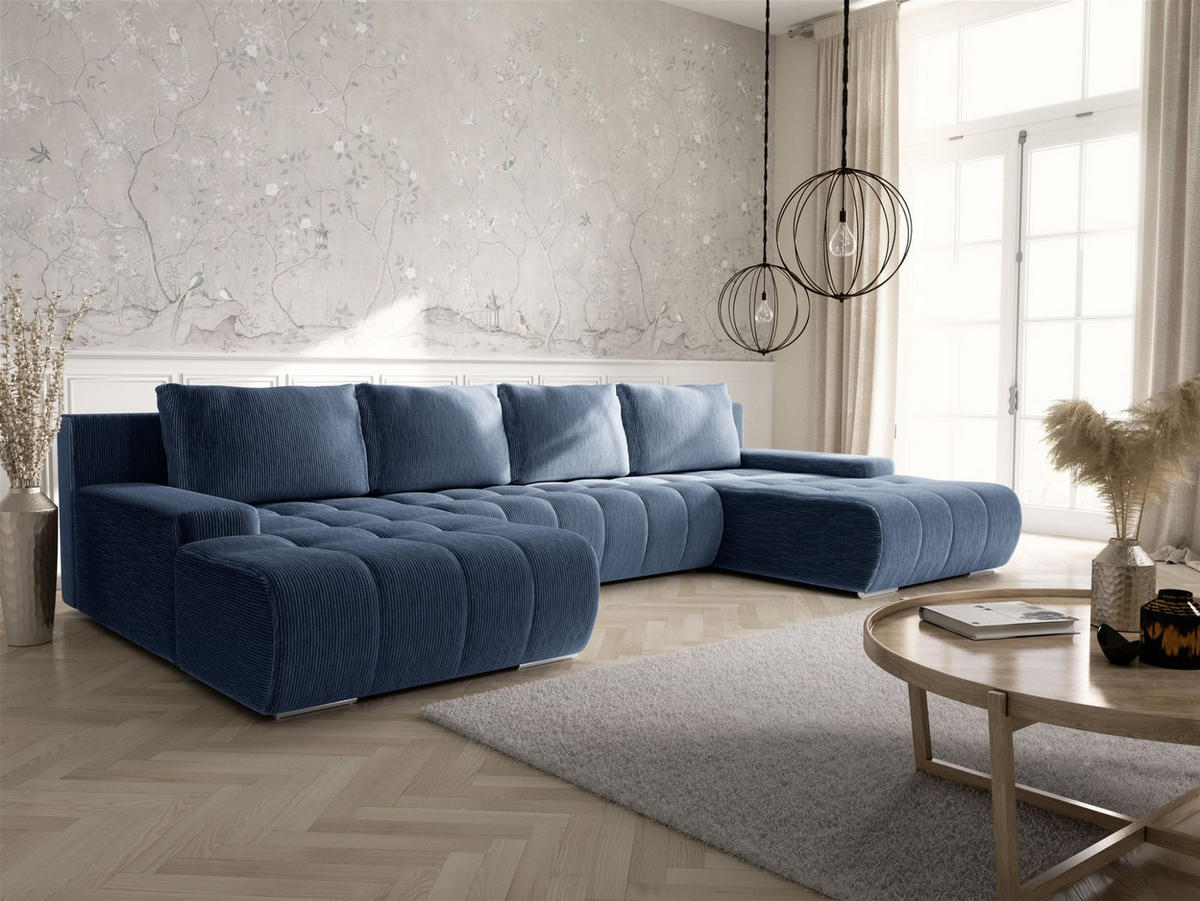 WOHNLANDSCHAFT Vogar In Poso - Blau, Holzwerkstoff/Textil (350/85/185cm) - Fun Möbel