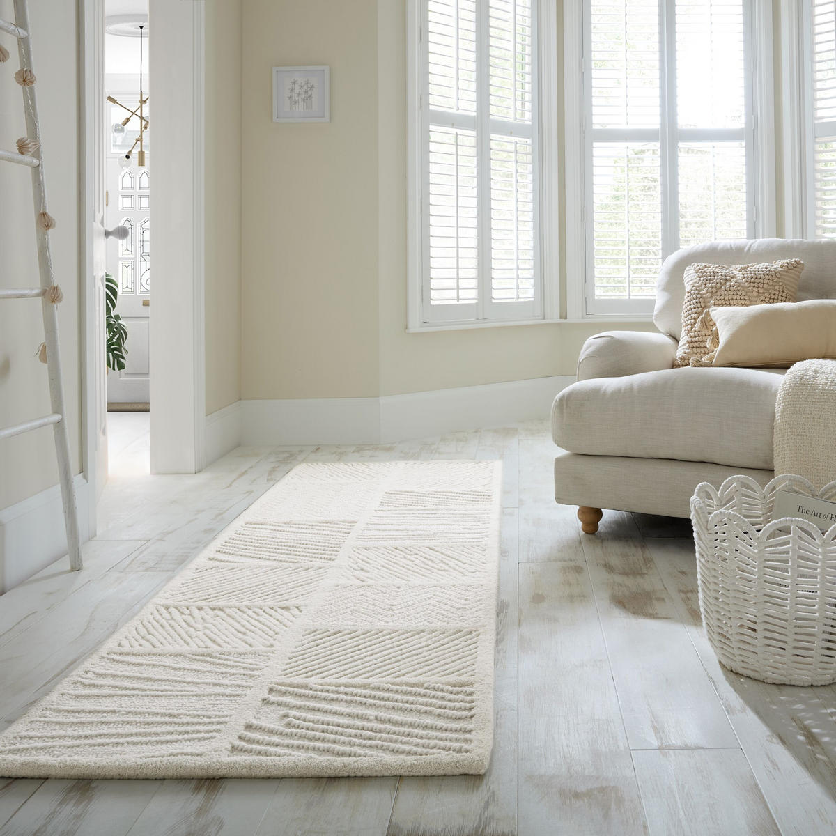 WOLLTEPPICH CARVE, geometrisch, Weiß, 80 x 300 cm - Beige, Textil (80/300cm) - KADIMA DESIGN