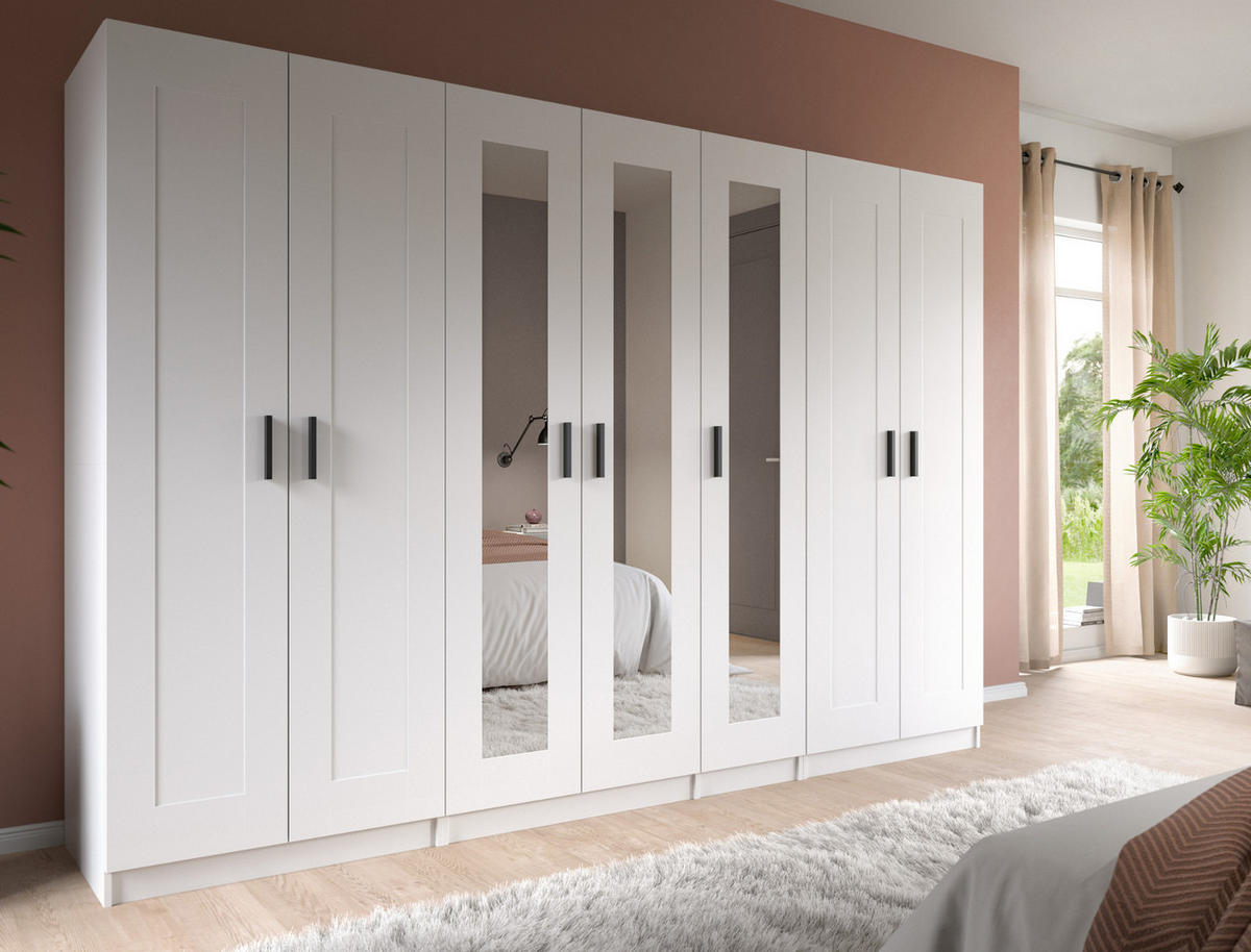 KLEIDERSCHRANK in weiß 120 x 194 cm skandinavisch, Drehtürenschrank 3-türig mit Spiegel - Schwarz/Weiß, Glas/Holzwerkstoff (120/194/56cm) - Inn.Furn