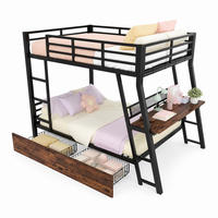 ETAGENBETT 140/200 mit LED, Schreibtisch und Schubladen in Schwarz - Schwarz, Holzwerkstoff/Metall (140/200cm) - EVRYAE