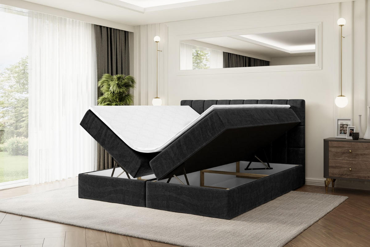 BOXBETT mit Matratze H3 und Lattenrost - MIAMI - 140x200 cm Schwarz - Schwarz, Holzwerkstoff (140/200cm) - ALTDECOR