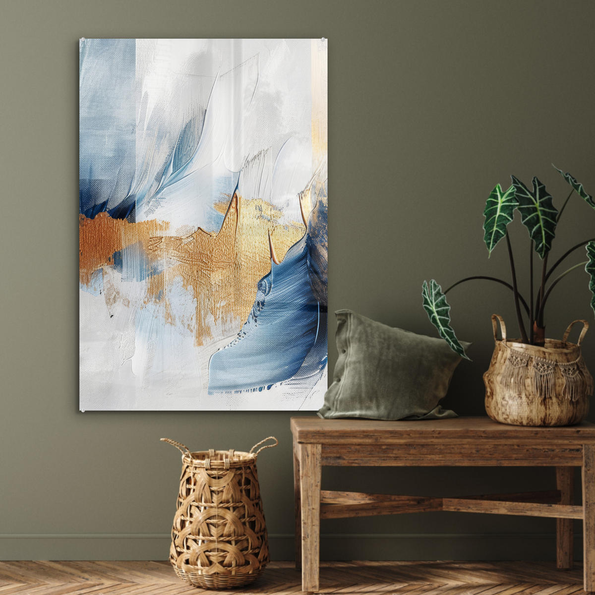 ACRYLGLASBILD Gold - Blau - Aquarell - Kunst - Modern 60x90 cm - Hellblau, Glas (60/90cm) - MuchoWow