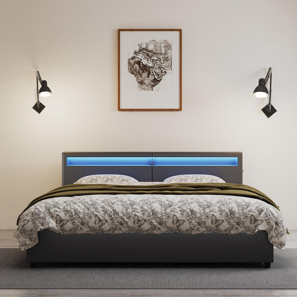 LED BETT NUBE - Schwarz, ohne Matratze - Schwarz, Kunststoff - Home Deluxe