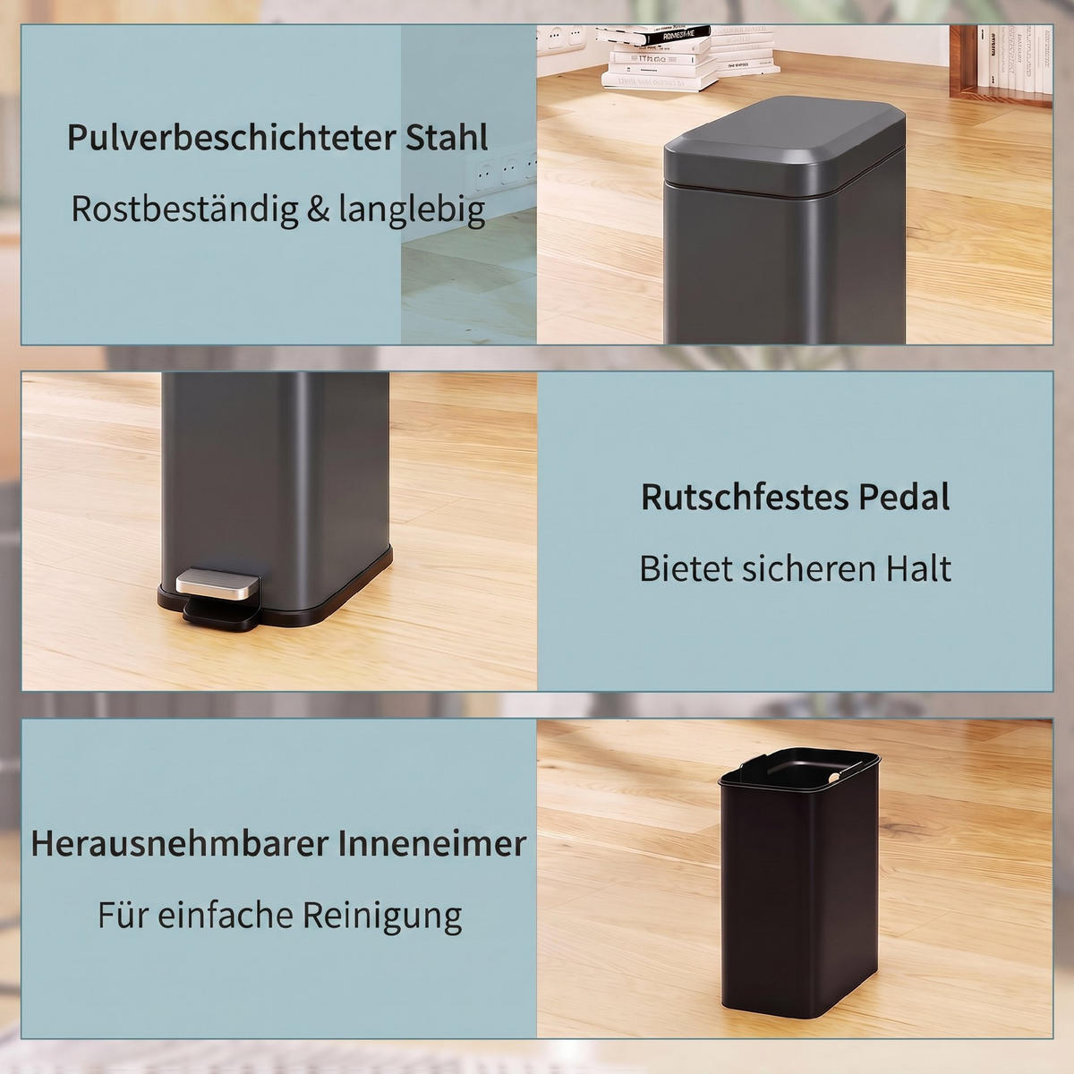 MÜLLEIMER 5L TRETEIMER METALL GRAU MIT INNENEIMER 29,2/14/32 CM - Grau, Metall (14/32/29.2cm) - Rolipo