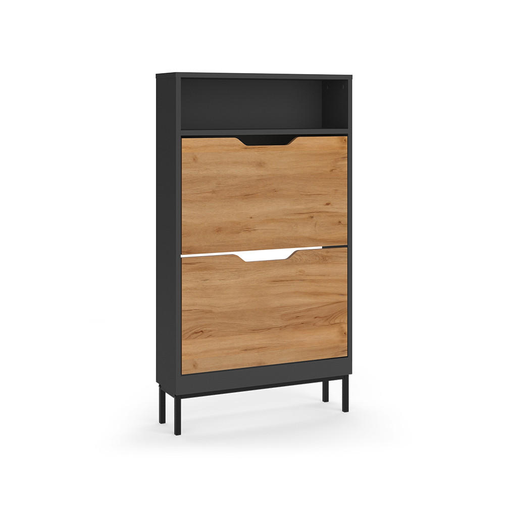 SKOTIPPARE Luca, antracit/Goldkraft ek, 59x105.5 cm med 2 lutbara fack Antracit, Honungsek 105.5/59/17 cm
