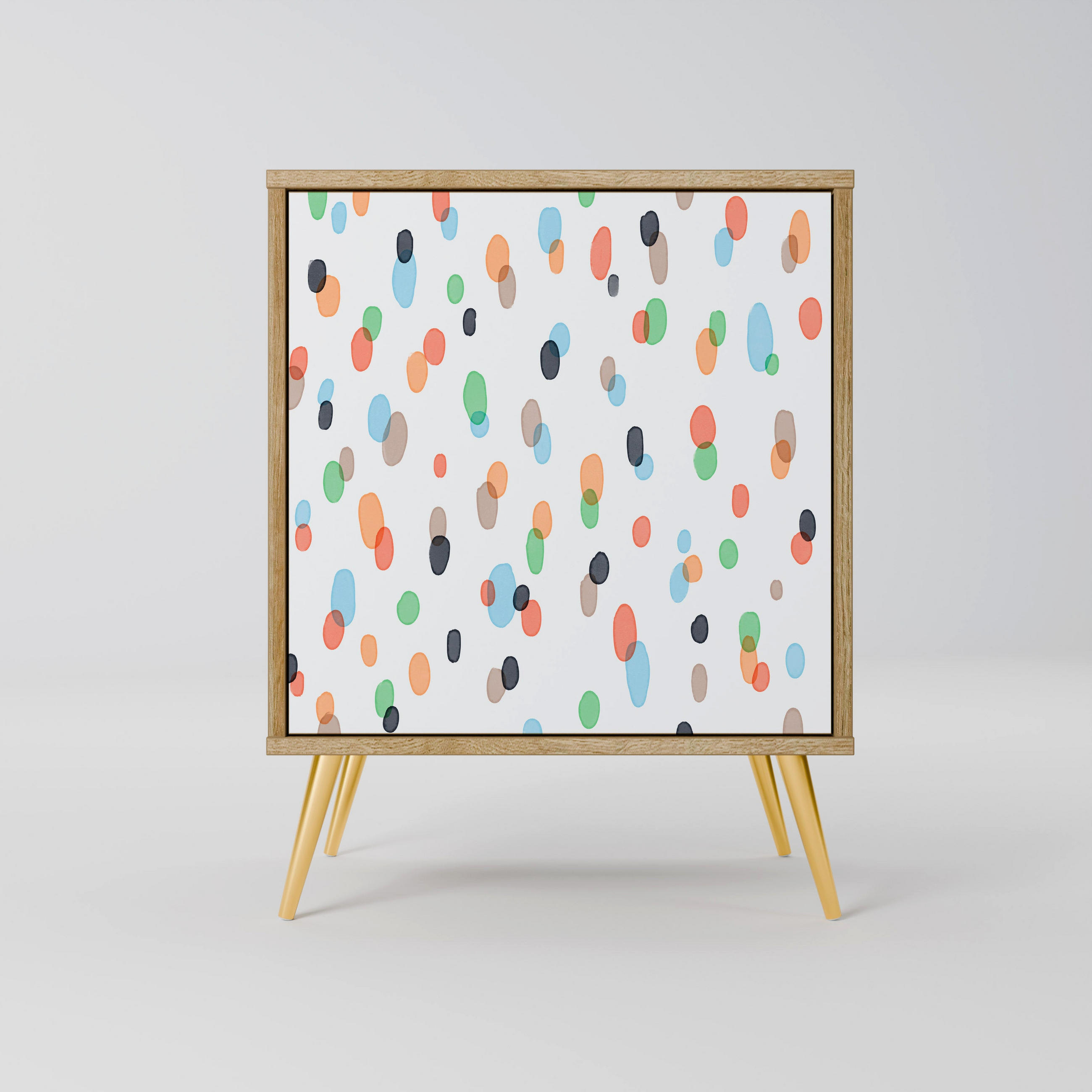 SIDEBOARD ENERGETIC SPOTS, Eichefarben, 57,5x42x75,5 cm, Goldfarbene Metallfüße - Eichefarben/Goldfarben, Holzwerkstoff/Metall (57.5/75.5/42cm) - SpaceRebels