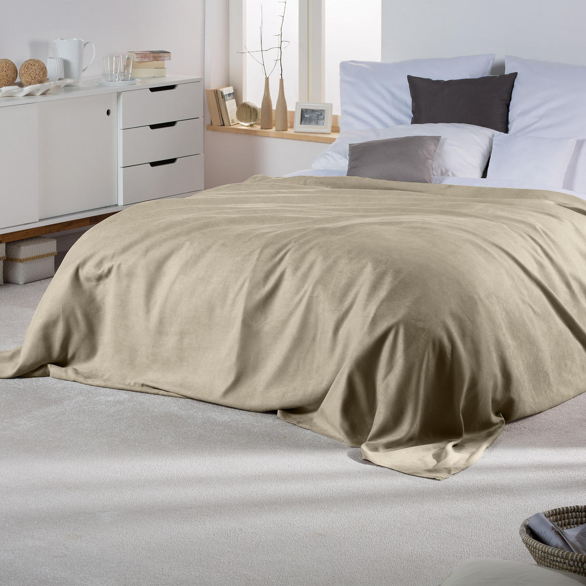 TAGESDECKE Romantica Wildleder Optik 210/280 cm Natur - Beige, Textil (210/280cm) - Beautissu 