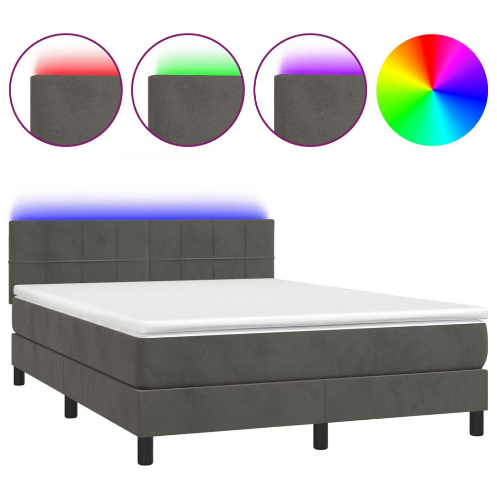 BOXSPRINGBETT MIT MATRATZE & LED DUNKELGRAU 140X200 CM SAMT - Dunkelgrau, Textil - vidaXL