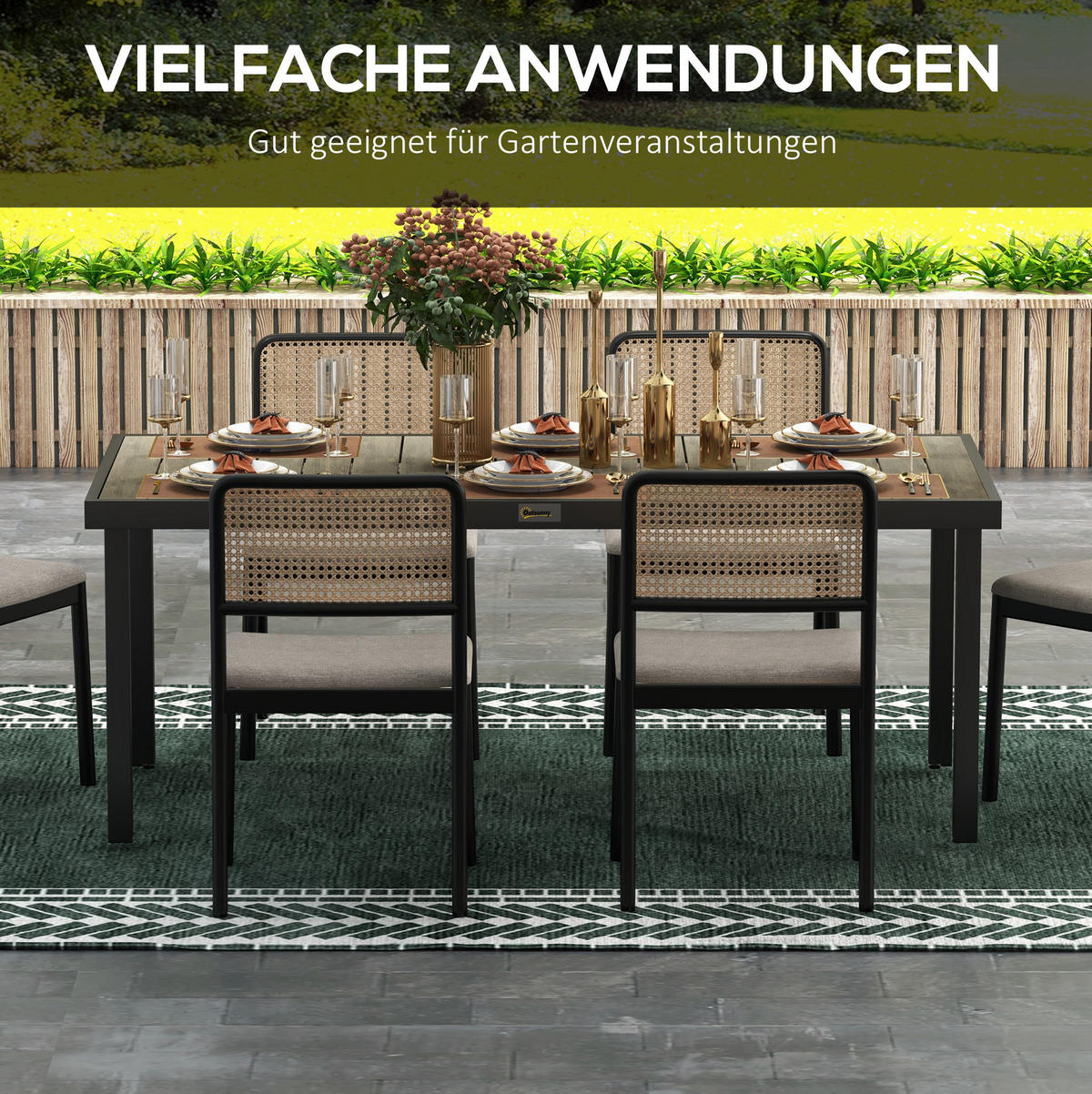 GARTENTISCH aus Aluminium 190x90x74 cm Naturholz-Optik wasserfest mit Holzmaserung und rutschfesten, verstellbaren Fußpolstern - Naturfarben, Metall (190/90/74cm) - Modfu