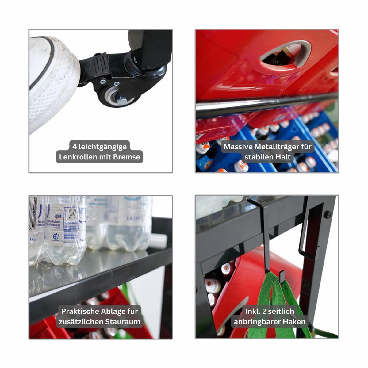 GETRÄNKEKISTENREGAL Königssee L PLUS mit Ablage 119x110x33 6 Kisten auf 2 Ebenen Auf Rollen Schwarz - Schwarz, Metall (110/119/33cm) - PROREGAL