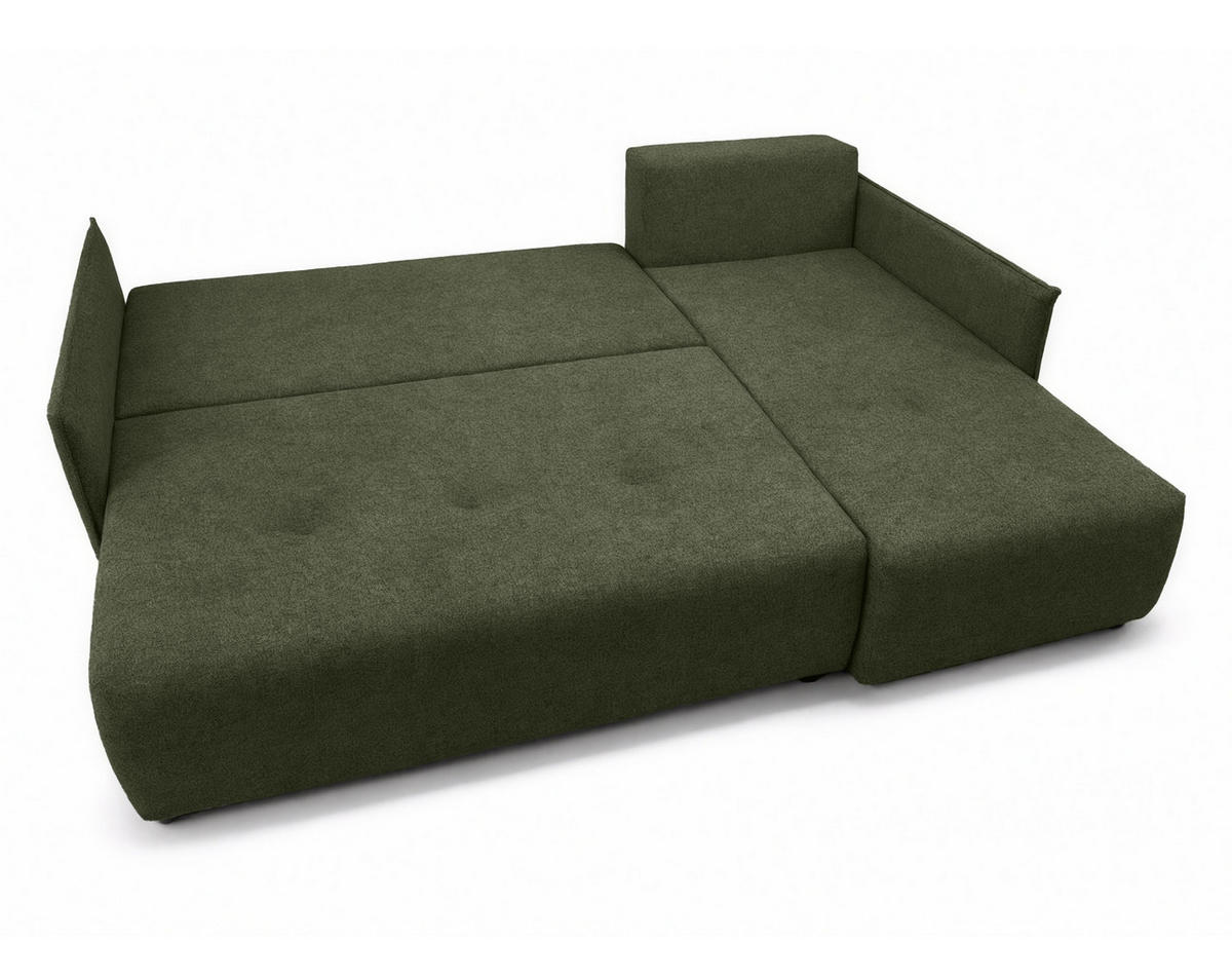 ECKSOFA L Form Damascus Grün 212/143/88 cm Rechts mit Schlaffunktion - Schwarz/Grün, Kunststoff/Textil (212/143cm) - AX Living