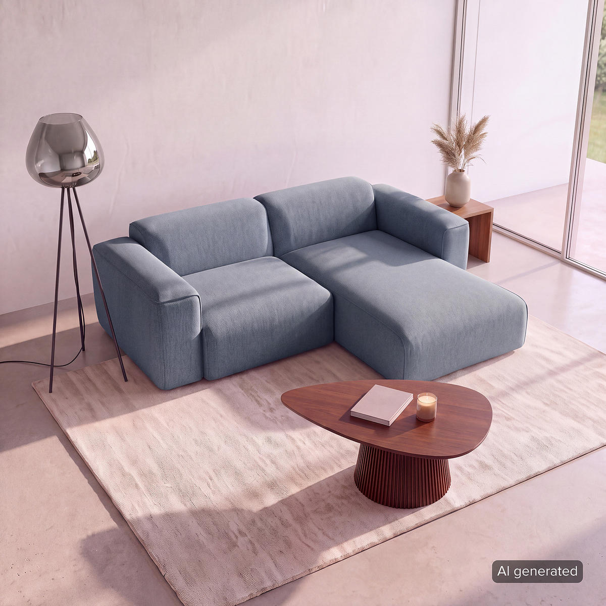 1,5-SITZER ECKSOFA mit Longchair - Blaugrau/Schwarz, Kunststoff/Textil (260/173cm) - home24