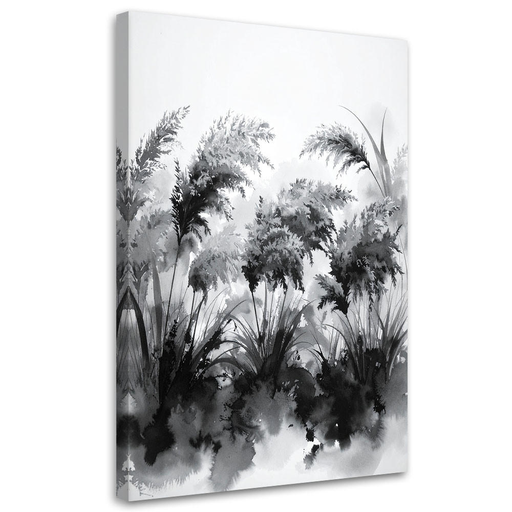 LEINWANDBILD Pampasgras Schwarz-Weiß 80x120cm - Schwarz, Textil (80/120cm) - Feeby