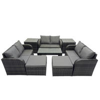 GARTENSOFA SET mit rechteckigem COUCHTISCH Polyrattan 8-Sitzer Dunkelgrau - Dunkelgrau/Grau, Glas/Kunststoff - Fimous