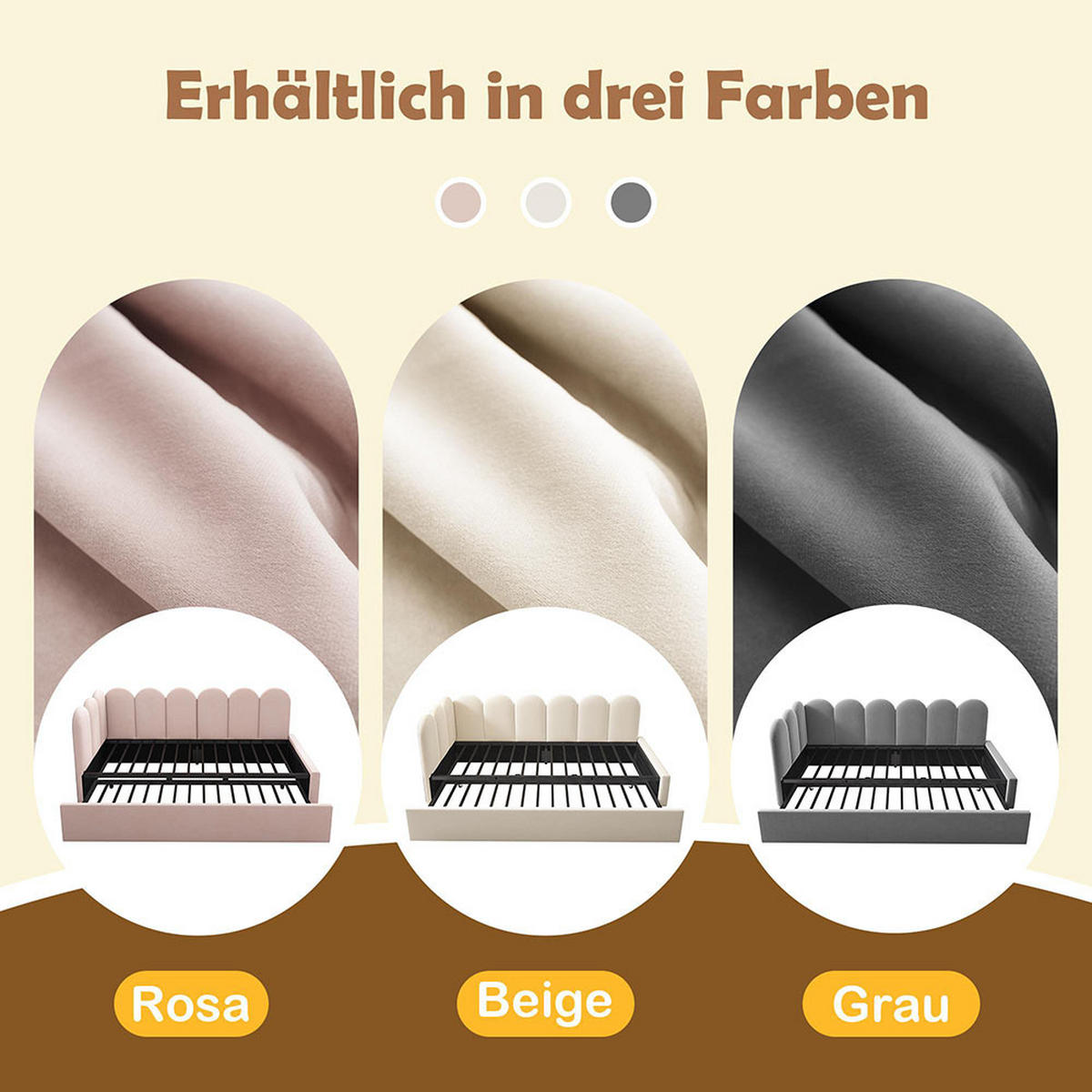 KINDERBETT 90x200 cm mit Ausziehbett，Grau（ohne Matratze） - Grau, Textil/Metall (90/200cm) - KOMHTOM