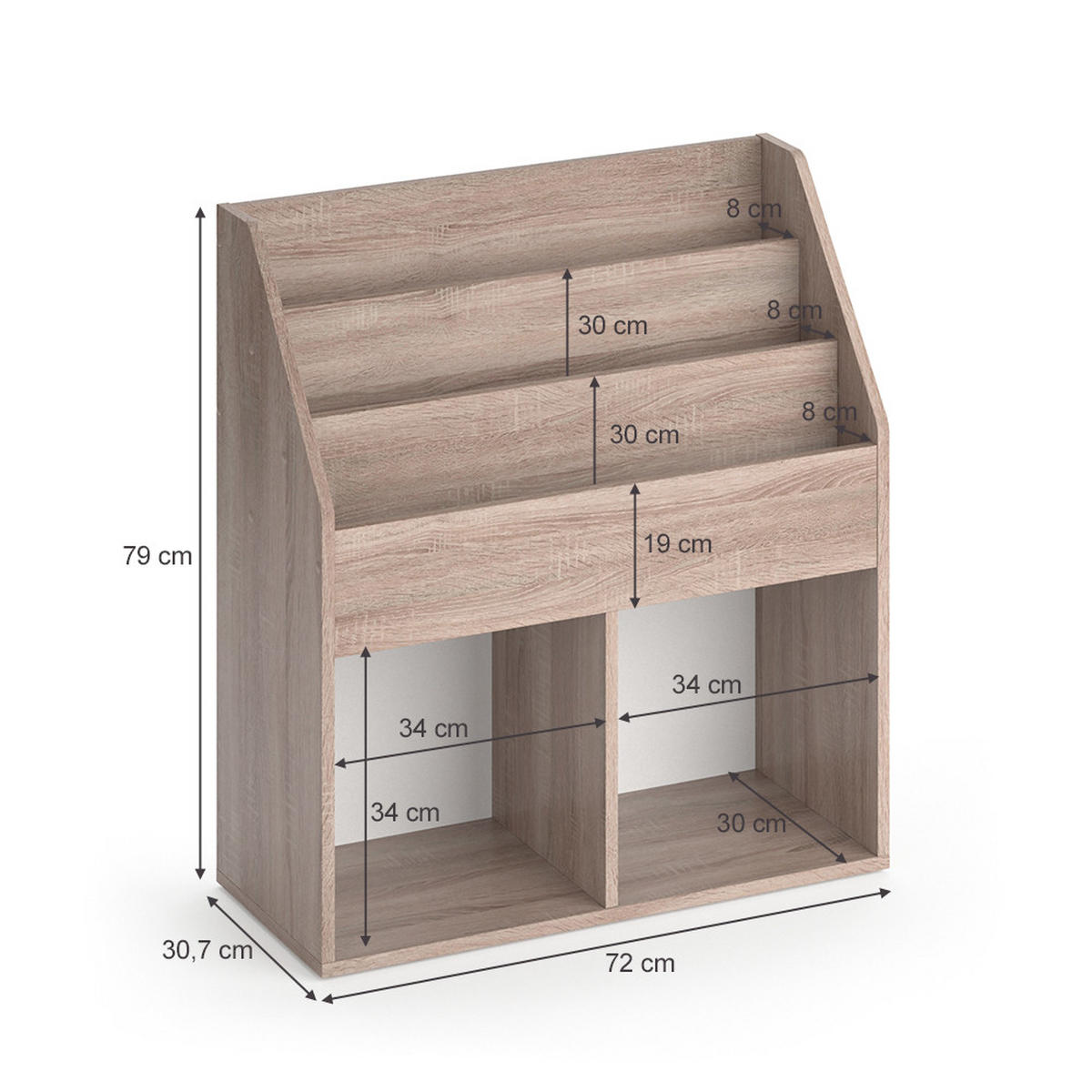 BÜCHERREGAL Luigi Sonoma 72 x 79 cm - Sonoma Eiche, Holzwerkstoff (72/79/30.7cm) - Vicco