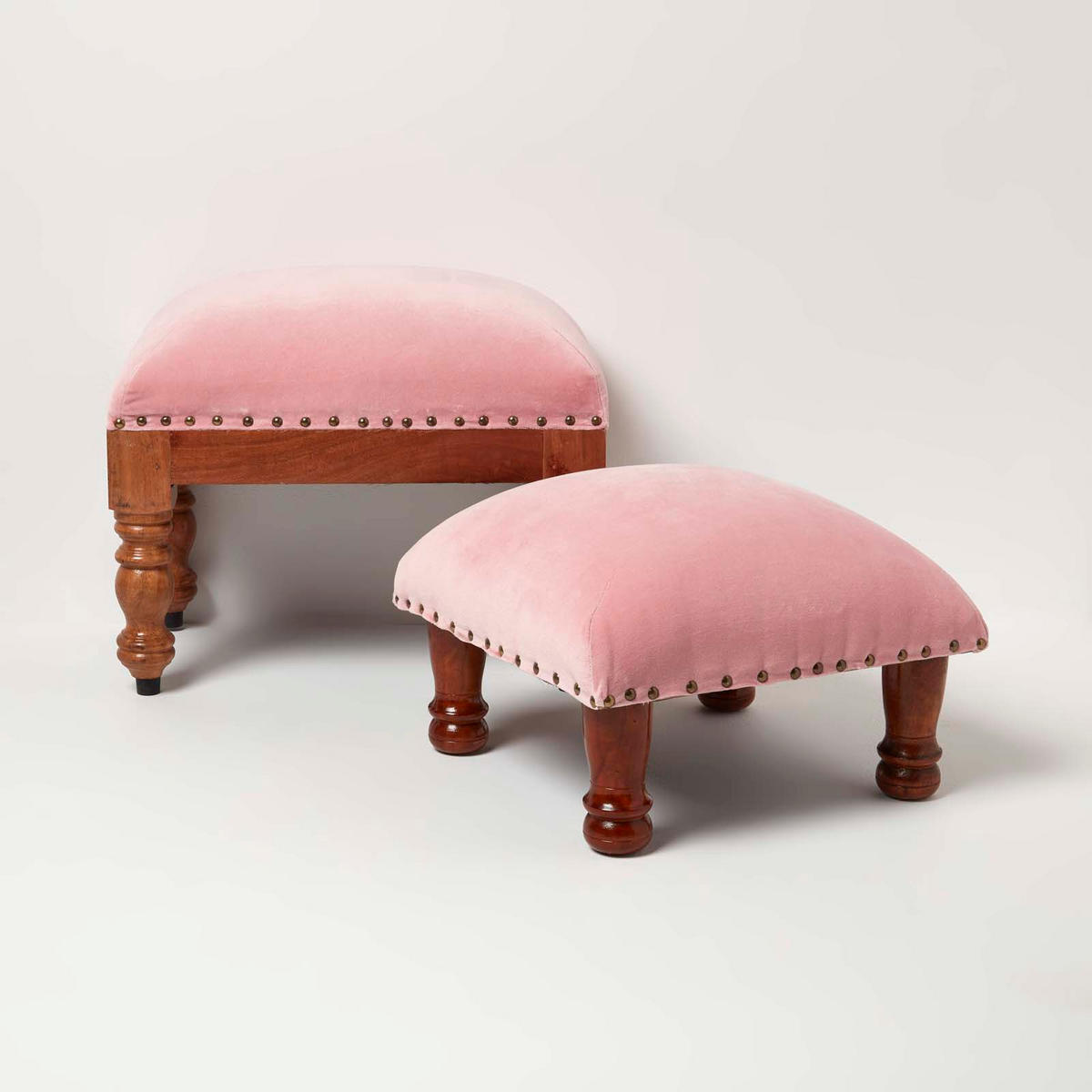 SAMT-HOCKER Mable, rosa mit Holzbeinen, 40/40/25 cm - Rosa, Textil (40/25/40cm) - Homescapes