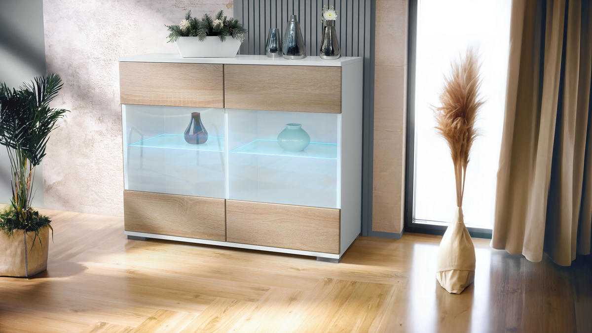 KOMMODE Bari Eiche sägerau - Eiche San Remo, Holzwerkstoff (92.5/75.5/35cm) - Vladon