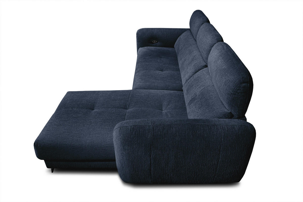 ECKSOFA SVEN 3-Sitzer, 1 Relax XL, verstellbare Kopfstützen, navy blue - Schwarz/Dunkelblau, Holzwerkstoff/Textil (256/163cm) - Courtois Laville