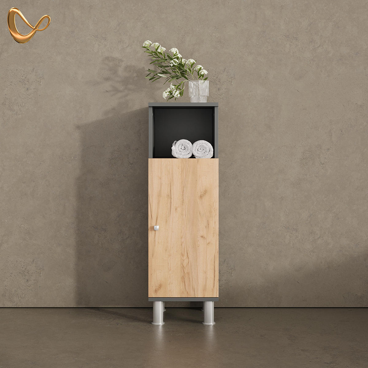 MIDISCHRANK Fucino Anthrazit/Goldkraft Eiche 30 x 95 cm - Honigeiche/Anthrazit, Holzwerkstoff (30/95/30cm) - Livinity®