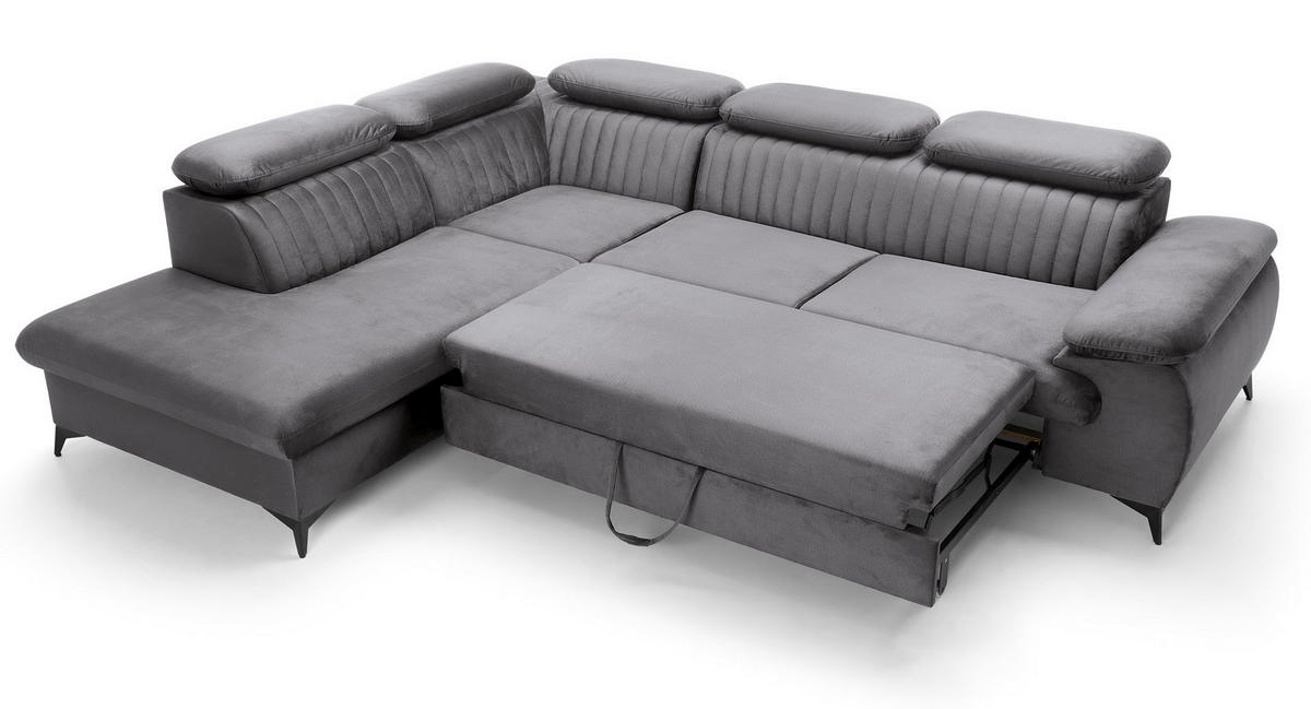 ECKSOFA 275 cm mit verstellbaren Kopfstützen Xanto L, Links, Dunkelgrau - Dunkelgrau, Holz (275/221cm) - Emporius