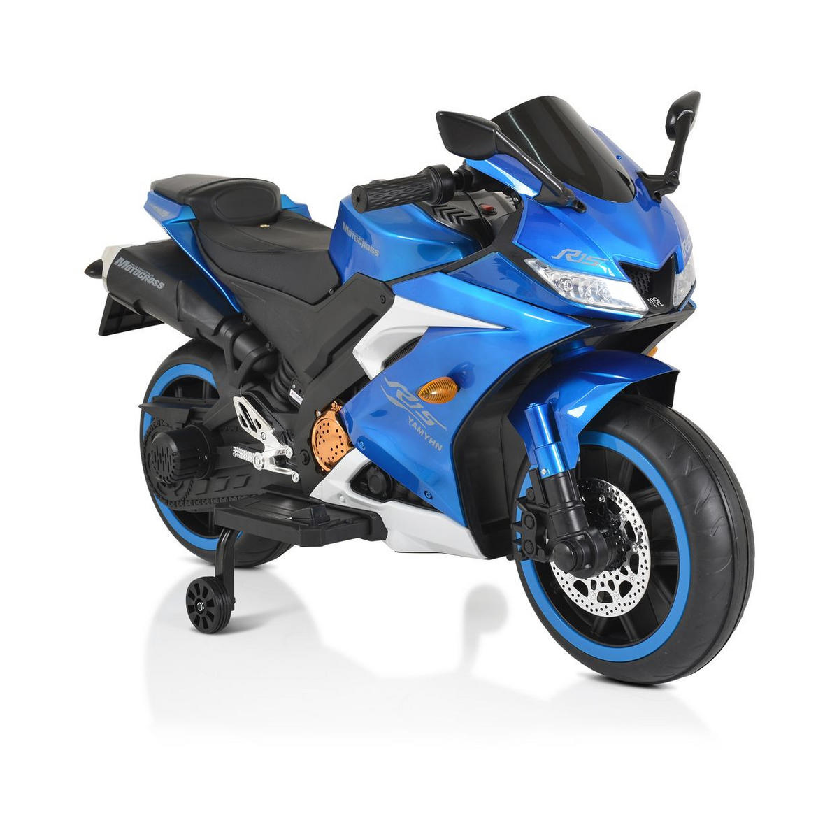 ELEKTROMOTORRAD Motocross blau MP3-Funktion Bluetooth Stützräder Lichter - Blau, Kunststoff (120/60/74cm) - Moni