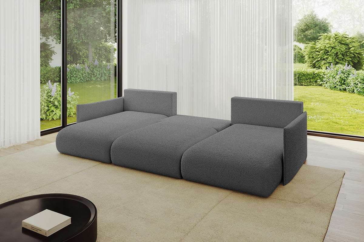 WOHNLANDSCHAFT mit Schlaffunktion und Bettkasten ONESK-U 317x177x72 Grau Bouclé - Platinfarben, Holzwerkstoff/Kunststoff (317/72/177cm) - ALTDECOR