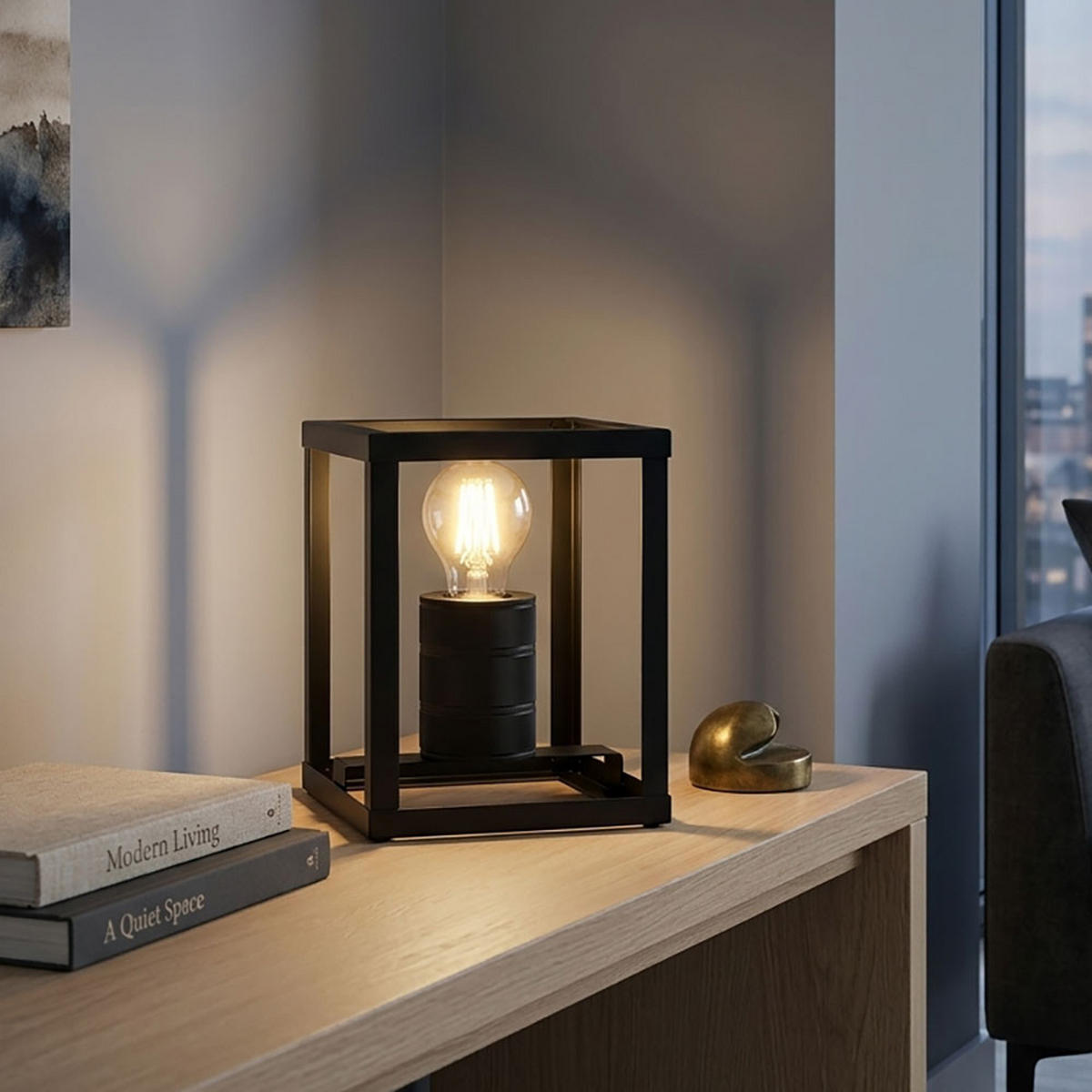 LED TISCHLEUCHTE Metallrahmen Schwarz - Schwarz, Metall (17/17/20cm) - Globo Lighting