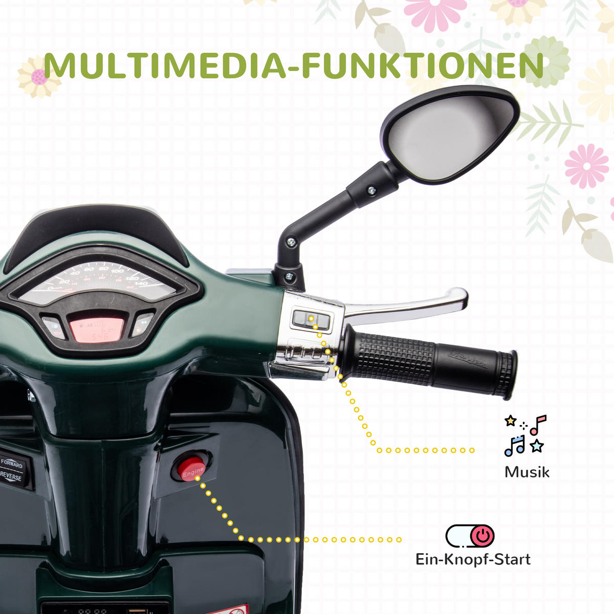 KINDER Elektro-Motorrad - Dunkelgrün, Kunststoff/Metall (107/47/73cm) - AIYAPLAY