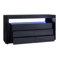 SIDEBOARD mit 6 Schubladen und LED Schwarz - Schwarz, Glas/Holzwerkstoff (40/72/140cm) - Urban Meuble