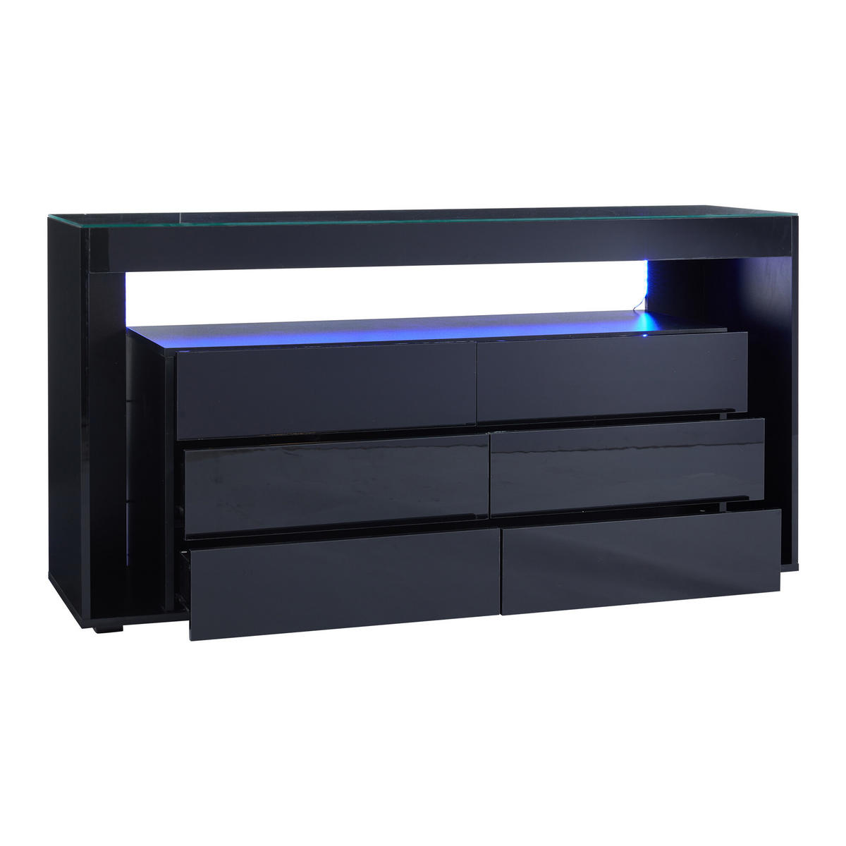 SIDEBOARD mit 6 Schubladen und LED Schwarz - Schwarz, Glas/Holzwerkstoff (40/72/140cm) - Urban Meuble