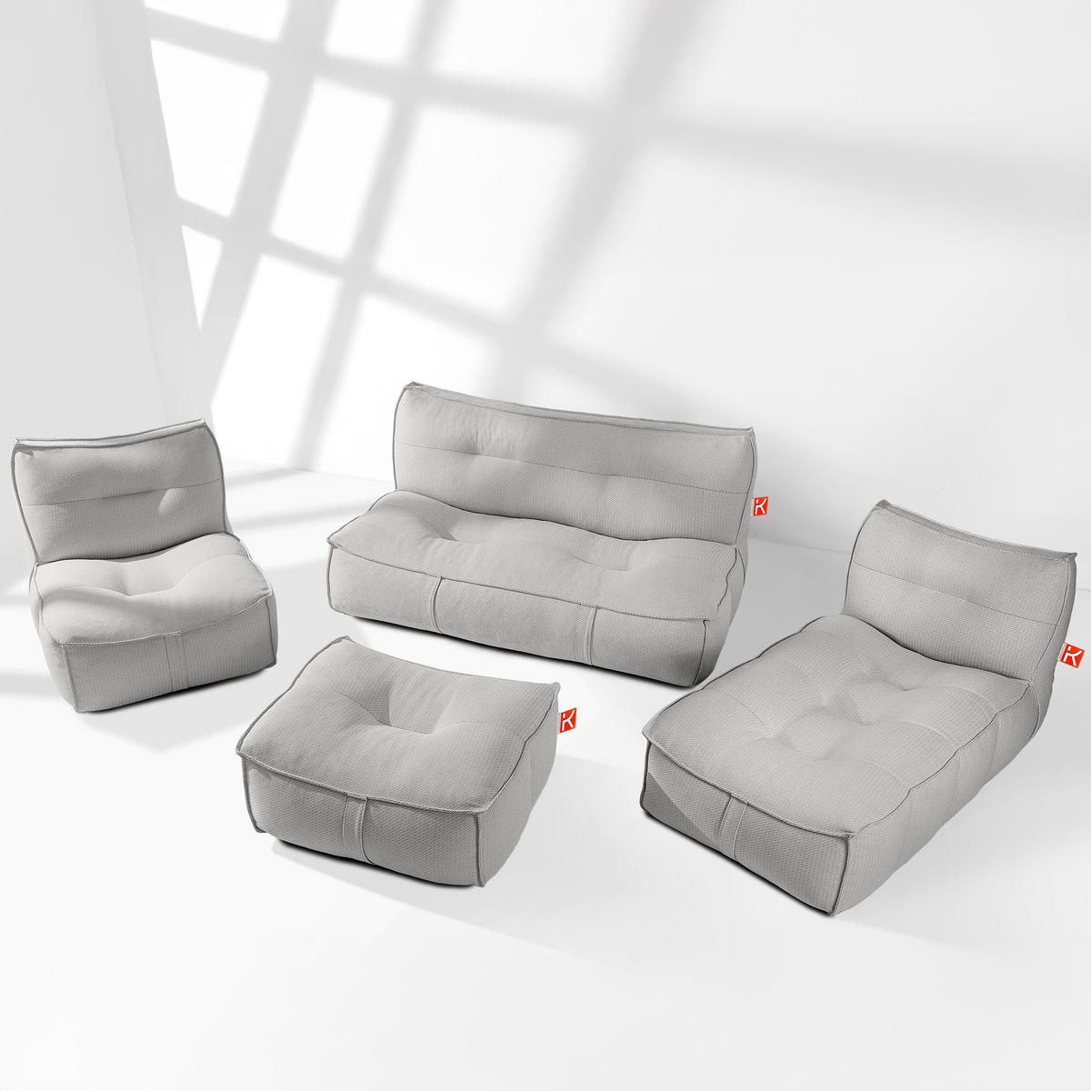 GARTENLOUNGE-SET LOVIA, Möbel-Set, Dunkelgrau/Weiß - Dunkelgrau, Textil - KONSIMO®