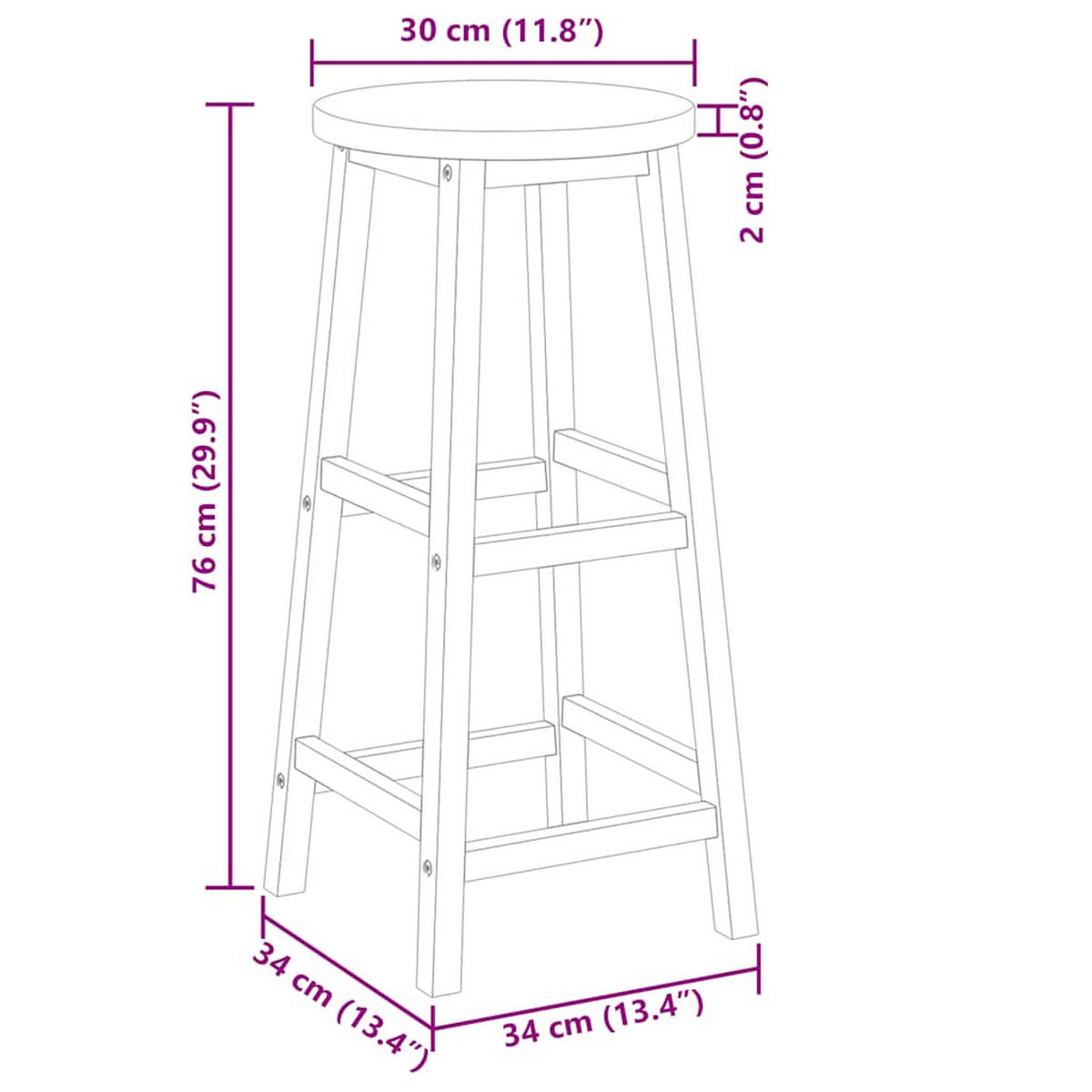 GARTENBARHOCKER, 34/34/76 cm, aus Massivem Teakholz, Braun, 2er-Set - Braun, Holz (34/76/34cm) - vidaXL