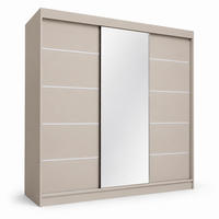 KLEIDERSCHRANK Malika 240 cm Kaschmir Spiegel 4 Schubl. Griffe silber - Kaschmir, Holzwerkstoff (240/216/61cm) - KS Home Concept