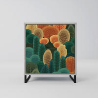 SIDEBOARD AUTUMN KALEIDOSCOPE, Grau, 57,5x42x67,5 cm, Schwarze Metall-Rahmenfüße - Multicolor/Schwarz, Holzwerkstoff/Metall (57.5/67.5/42cm) - SpaceRebels