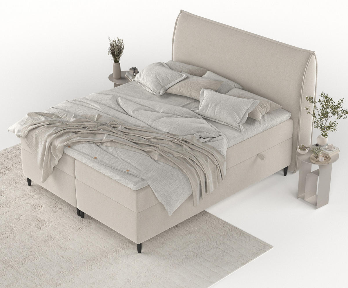 BOXBETT Corvus Beige 160/200 cm mit Bonellmatratze und Topper - Beige/Schwarz, Holz/Holzwerkstoff (160/200cm) - Maison de Reve