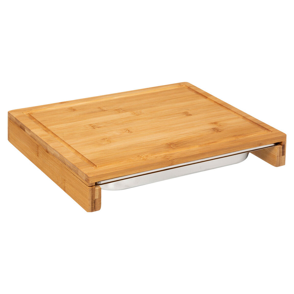 SCHNEIDEBRETT mit Edelstahl-Schublade, Bambus, 35 x 28 cm - Braun, Holz (28.2/35cm) - 5five Simply Smart