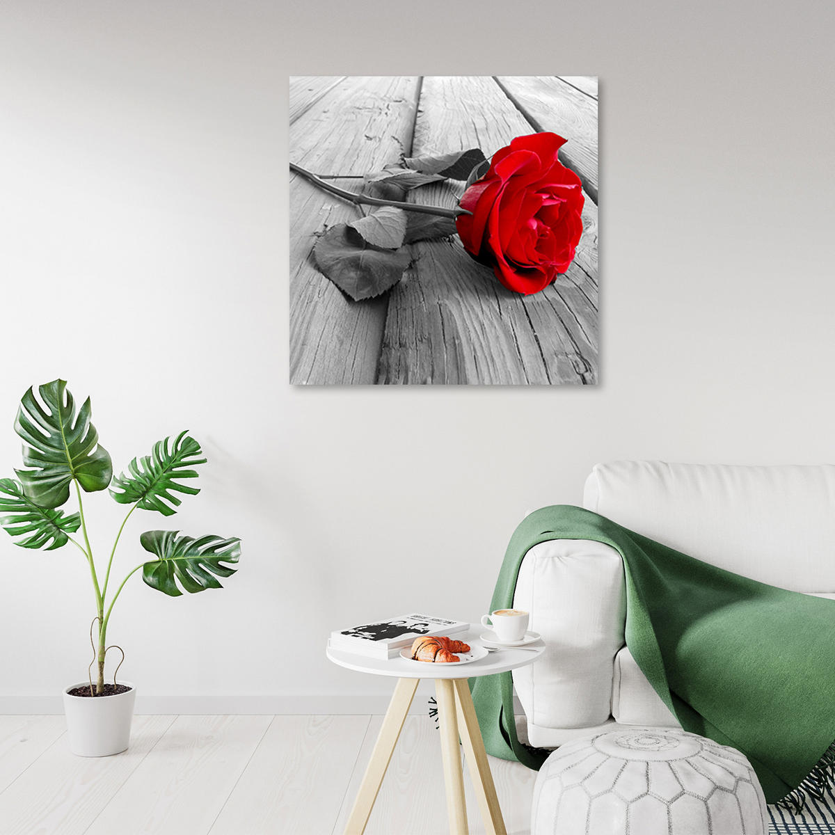 WANDBILD rote rose - Rot, Textil (30/30cm) - Feeby