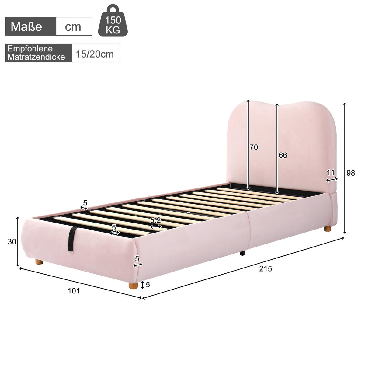BETT mit Bettkasten 90x200 cm Samt Pink - Pink, Metall (90/200cm) - Beauniv