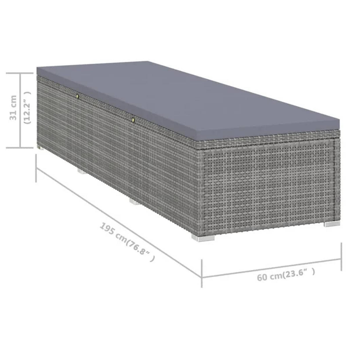 SONNENLIEGE Mit Auflage Poly Rattan Grau - Grau, Kunststoff/Textil (60/31/195cm) - vidaXL