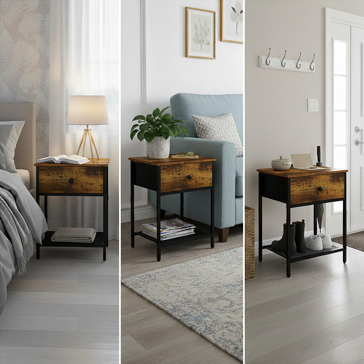 2XNACHTTISCH - Multicolor, Holzwerkstoff/Textil (40/55/30cm) - Relaxdays