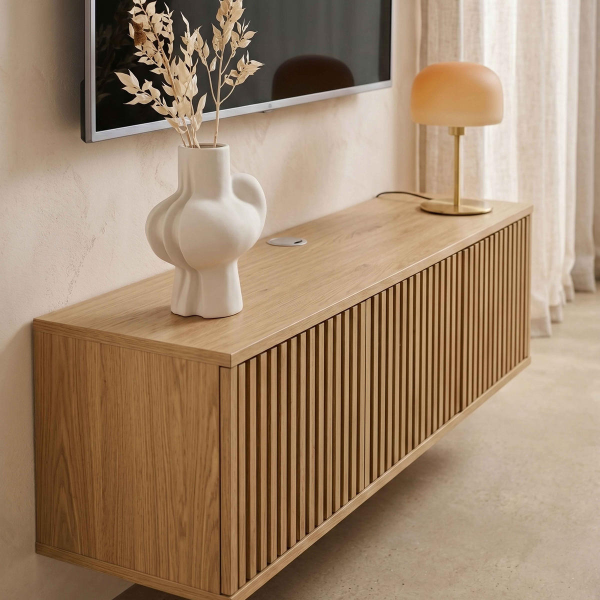 TV-SCHRANK, helles Holz - Beige, Holz (120/30/30cm) - Oviala