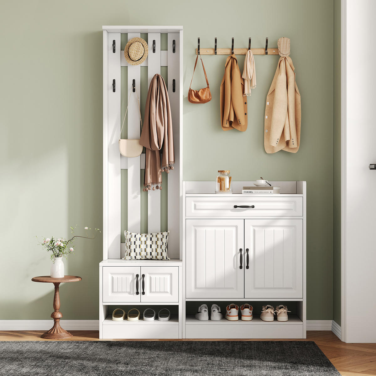 GARDEROBENSET Wand mit Schuhbank Weiß 125x36x190cm - Weiß, Holzwerkstoff (36/190/125cm) - FLIEKS