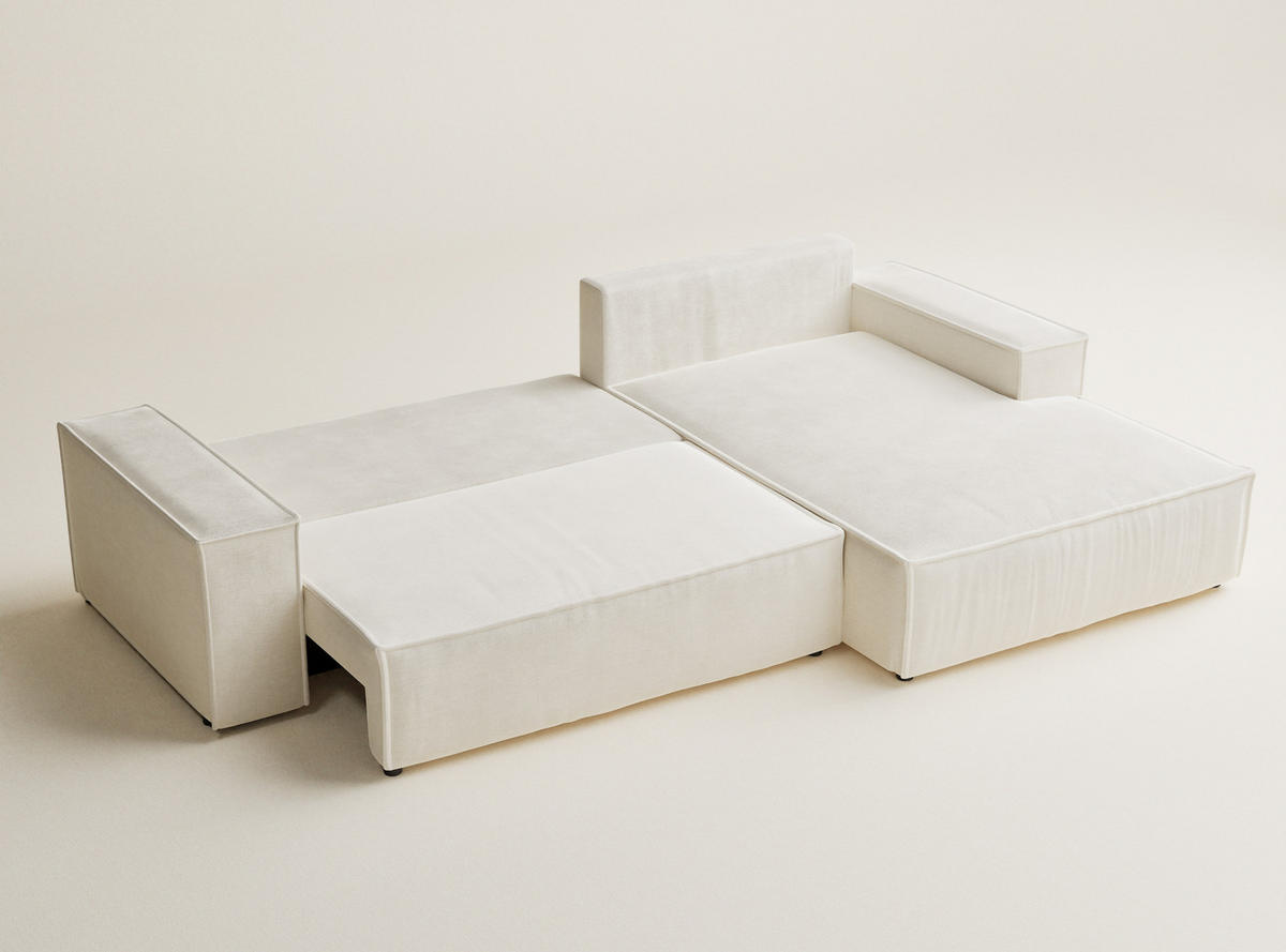 ECKSOFA Maze Creme Chenille-Stoff - Rechts Seite - Creme/Schwarz, Holz/Holzwerkstoff (294/185cm) - Maison de Reve