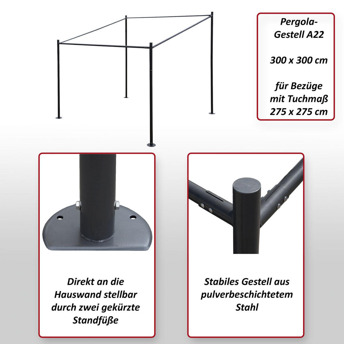 PERGOLA Gestell 284x310x295cm Schwarz - Schwarz, Metall (310/284/295cm) - BERLINLODGE