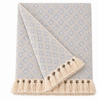 WOHNDECKE Baumwolle 130x180 cm Mit Fransen – Light Blue/Natural - Blau, Naturmaterialien (130/180cm) - AU Maison