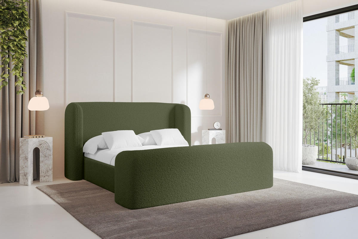 POLSTERBETT mit Bettkasten, Fußteil und Lattenrost, Boxbett ohne Matratze - ESTI-Z 160x200 Grün - Grün, Holzwerkstoff/Textil (160/200cm) - ALTDECOR