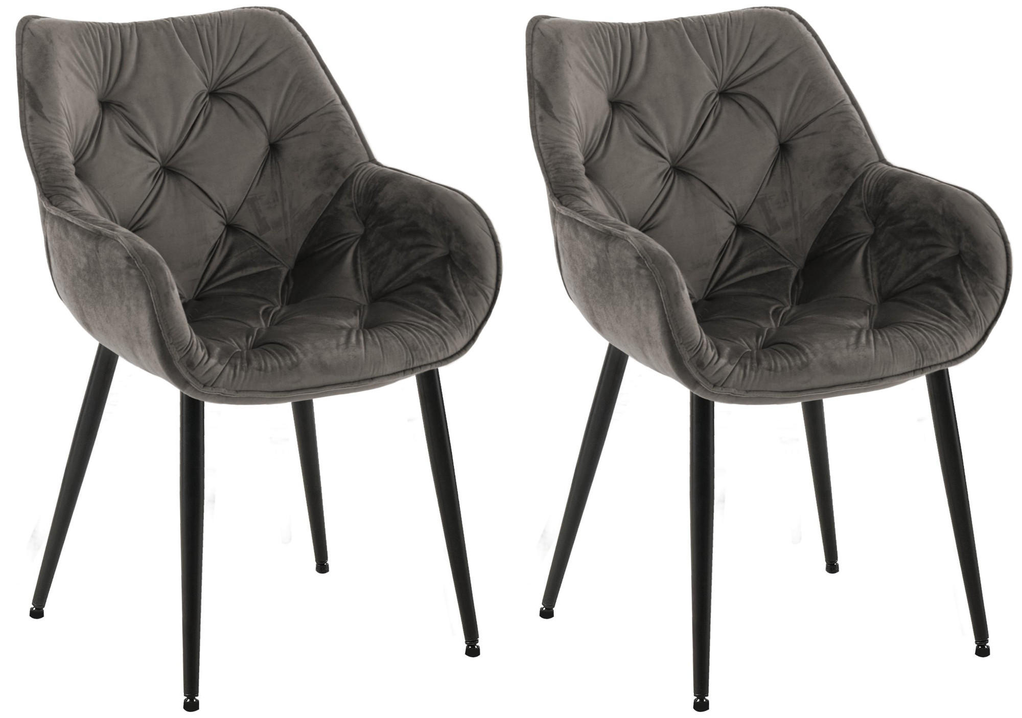 ARMLEHNENSTUHL 2er Set Samt Anthrazit - Anthrazit/Schwarz, Textil/Metall (58/83/62cm) - CLP